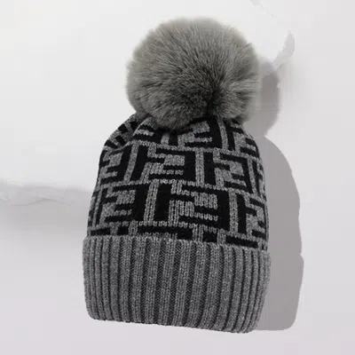 FASHNZFAB GREEK GEOMETRIC PATTERNED POM POM BEANIE HAT