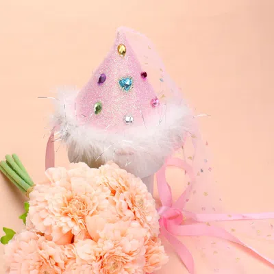 FASHNZFAB HEART STONE CLUSTER POINTED GLITTERED BIRTHDAY FEATHER HAT HAIR CLIP