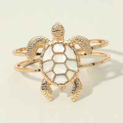 FASHNZFAB INTRICATE MOTHER OF PEARL SHELL DESIGN TURTLE HINGED BRACELET