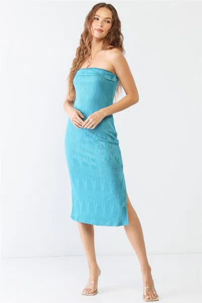 FASHNZFAB LE LIS GEOMETRIC PRINT STRAPLESS SIDE SLIT DRESS