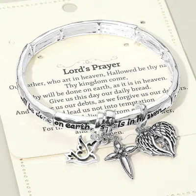 FASHNZFAB LORDS PRAYER MESSAGE DOVE CROSS ANGEL WING CHARM STRETCH BRACELET