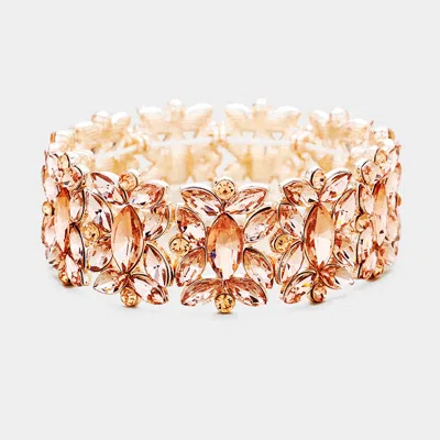 FASHNZFAB MARQUISE FLORAL OVAL CRYSTAL CLUSTER STRETCH EVENING BRACELET