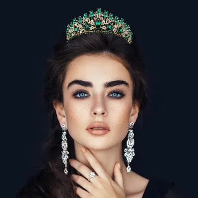 FASHNZFAB MARQUISE OVAL STONE ACCENTED TEARDROP RHINESTONE EMBELLISHED PAGEANT PRINCESS TIARA