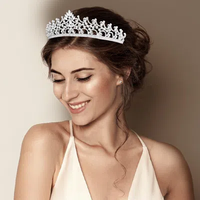 FASHNZFAB MARQUISE ROUND STONE EMBELLISHED PROM PRINCESS TIARA