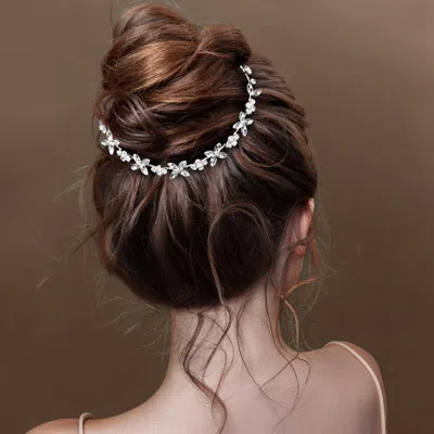 FASHNZFAB MARQUISE ROUND STONE FLOWER VINE BUN WRAP HEADPIECE