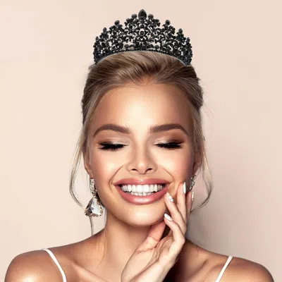 FASHNZFAB MARQUISE STONE ACCENTED FLORAL QUEEN TIARA