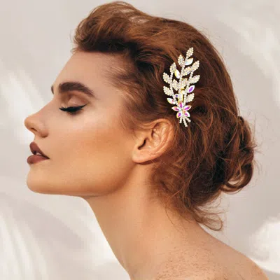 FASHNZFAB MARQUISE STONE CLUSTER FLOWER POINTED RHINESTONE PAVED LEAVES HAIR COMB