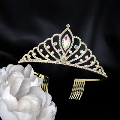 FASHNZFAB MARQUISE STONE POINTED RHINESTONE PAVED PRINCESS TIARA