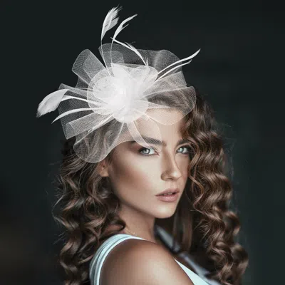 FASHNZFAB MESH FLOWER FEATHER MESH FASCINATOR / HEADBAND