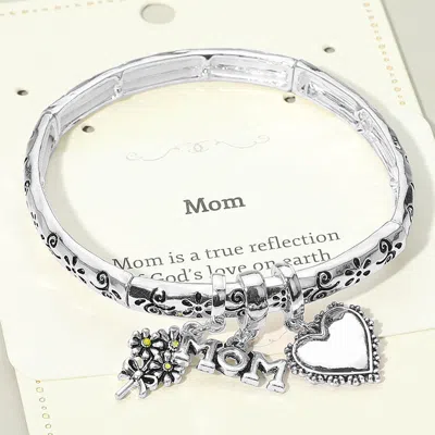 FASHNZFAB MOM MESSAGE HEART FLOWER CHARM STRETCH BRACELET