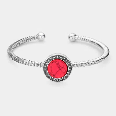 FASHNZFAB NATURAL STONE EMBELLISHED METAL CUFF BRACELET