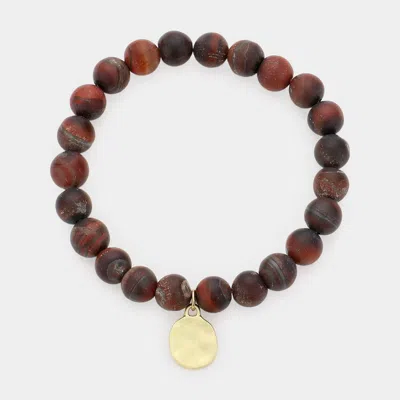 FASHNZFAB NATURAL STONE HAMMERED METAL CHARM STRETCH BRACELET