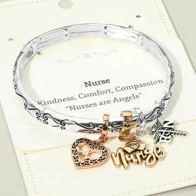 FASHNZFAB NURSE MESSAGE HEART CHARM STRETCH BRACELET