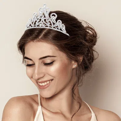 FASHNZFAB OVAL CRYSTAL ACCENTED PAGEANT QUEEN TIARA