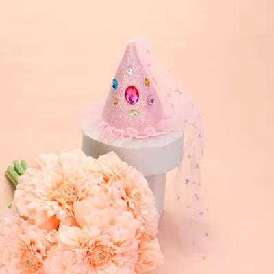 FASHNZFAB OVAL STONE CLUSTER POINTED GLITTERED BIRTHDAY LACE HAT HAIR CLIP