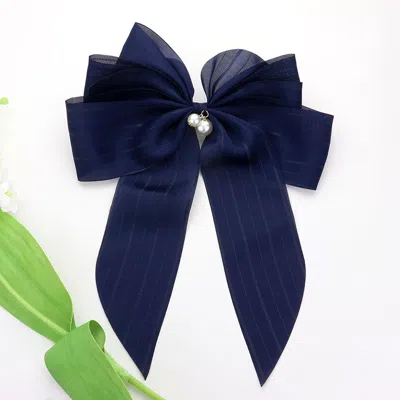 FASHNZFAB OVERSIZED PEARL DANGLE POINTED BOW BARRETTE