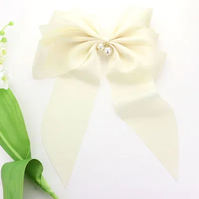 FASHNZFAB OVERSIZED PEARL DANGLE POINTED BOW BARRETTE