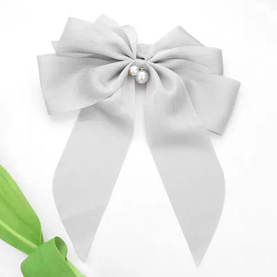 FASHNZFAB OVERSIZED PEARL DANGLE POINTED BOW BARRETTE