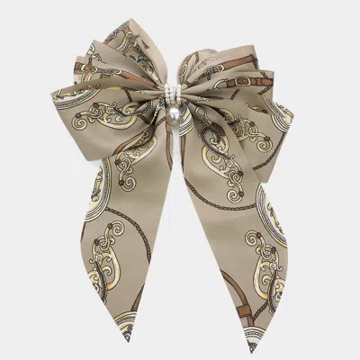 FASHNZFAB OVERSIZED PEARL DANGLE POINTED CHAIN PATTERN BOW BARRETTE