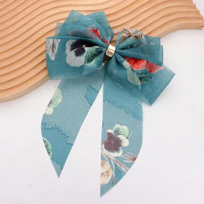 FASHNZFAB OVERSIZED SHEER FLORAL PRINT BOW BARRETTE