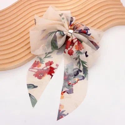 FASHNZFAB OVERSIZED SHEER FLORAL PRINT BOW BARRETTE