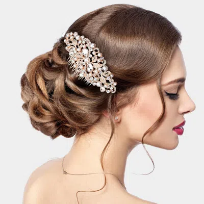 FASHNZFAB PEARL ACCENTED RHINESTONE EMBELLISHED LEAF CLUSTER HAIR COMB