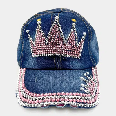 FASHNZFAB PEARL EMBELLISHED BLING CROWN STUDDED BASEBALL CAP