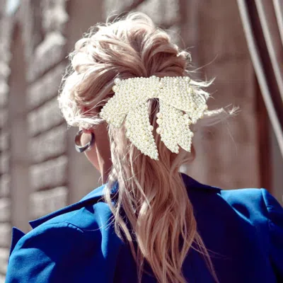 FASHNZFAB PEARL EMBELLISHED BOW BARRETTE