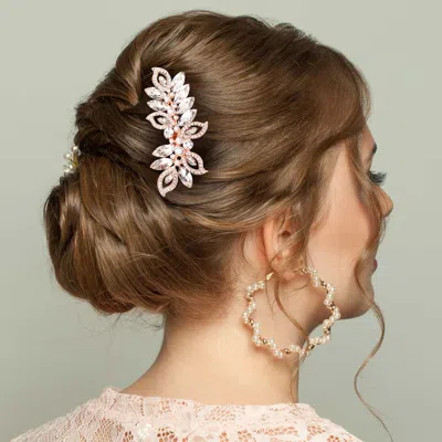 FASHNZFAB PEARL MARQUISE STONE ACCENTED LEAF HAIR COMB