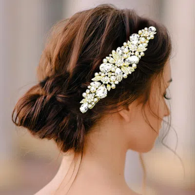 FASHNZFAB PEARL MULTI STONE EMBELLISHED FLOWER LEAF HAIR COMB