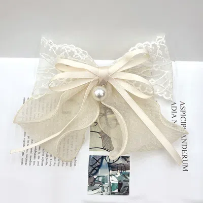 FASHNZFAB PEARL POINTED FLOWER LACE CHIFFON BOW BARRETTE