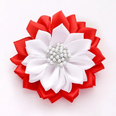 FASHNZFAB PEARL POINTED FLOWER RIBBON BROOCH / HAIR CLIP
