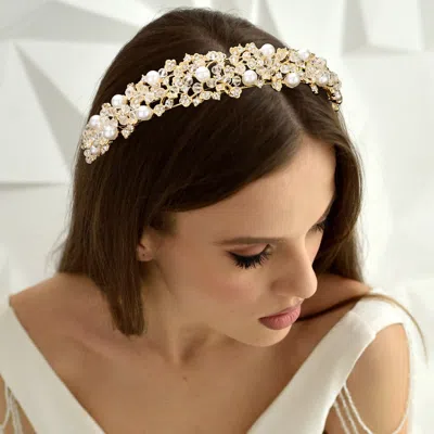 FASHNZFAB PEARL POINTED STONE PAVED FLOWER CLUSTER WRAP HEADPIECE