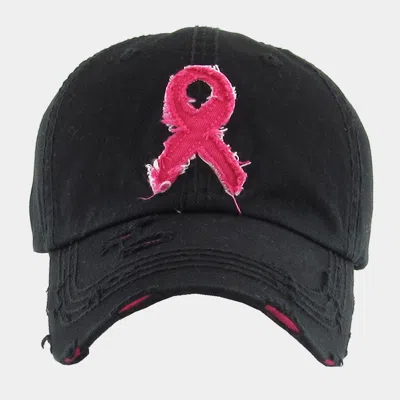 FASHNZFAB PINK RIBBON ACCENTED VINTAGE BASEBALL CAP