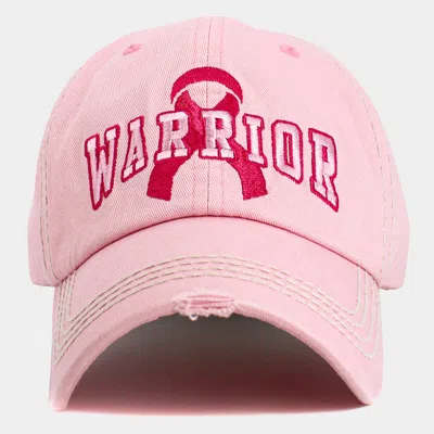 FASHNZFAB PINK RIBBON WARRIOR EMBROIDERED ACCENTED VINTAGE BASEBALL CAP