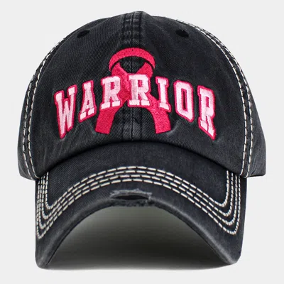FASHNZFAB PINK RIBBON WARRIOR EMBROIDERED ACCENTED VINTAGE BASEBALL CAP