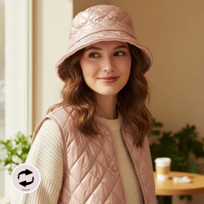 FASHNZFAB QUILTED REVERSIBLE WINTER BUCKET HAT
