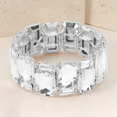 FASHNZFAB RECTANGLE GLASS STONE CLUSTER STRETCH EVENING BRACELET