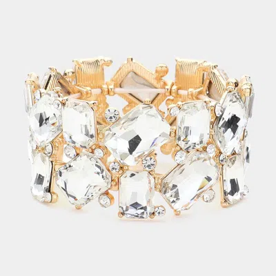 FASHNZFAB RECTANGLE ROUND GLASS STONE CLUSTER STRETCH EVENING BRACELET