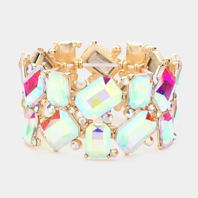 FASHNZFAB RECTANGLE ROUND GLASS STONE CLUSTER STRETCH EVENING BRACELET