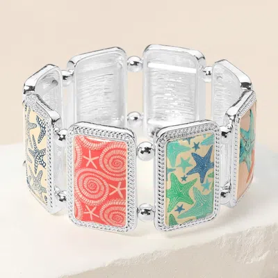 FASHNZFAB RECTANGULAR STARFISH EPOXY CLUSTER LINK STRETCH BRACELET