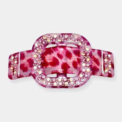 FASHNZFAB RHINESTONE BUCKLE LEOPARD PRINT RESIN HAIR BARRETTE