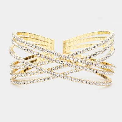 FASHNZFAB RHINESTONE EMBELLISHED CRISSCROSS CUFF EVENING BRACELET