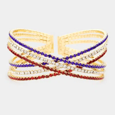 FASHNZFAB RHINESTONE EMBELLISHED CRISSCROSS CUFF EVENING BRACELET