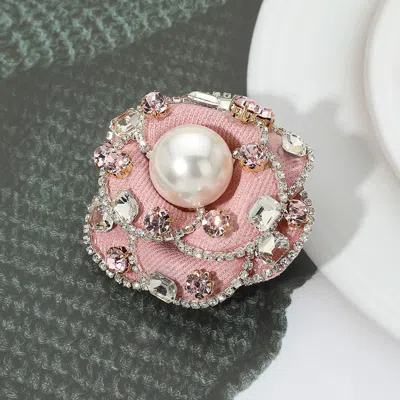 FASHNZFAB RHINESTONE EMBELLISHED PEARL ACCENT FLOWER PIN BROOCH / HAIR CLIP