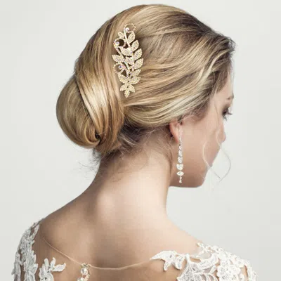 FASHNZFAB RHINESTONE PAVED LEAF CLUSTER HAIR COMB