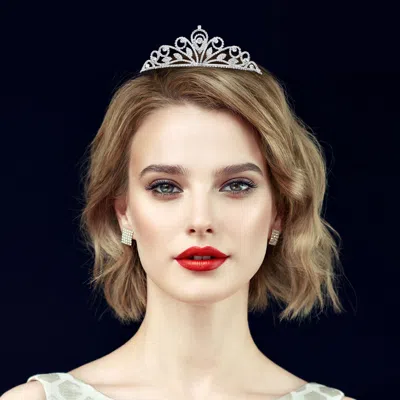 FASHNZFAB ROUND CENTERPIECE RHINESTONE PAVED LEAFY ACCENT SWIRLING FRAME CROWN PRINCESS TIARA