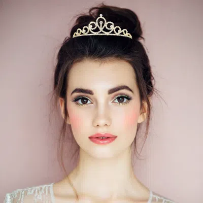 FASHNZFAB ROUND CRYSTAL ACCENT RHINESTONE PAVED PRINCESS TIARA