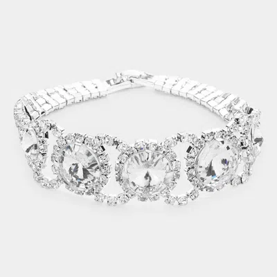 FASHNZFAB ROUND STONE ACCENTED EVENING BRACELET 0.6" H, 7.75" L