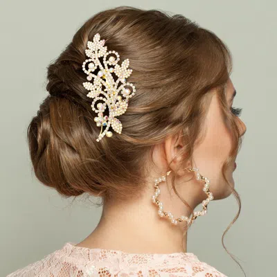 FASHNZFAB ROUND STONE ACCENTED LEAVES HAIR COMB